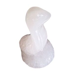 New Artisan Hand Carved Rose Quartz Pink Love Stone Cobra Snake Carved Crystal